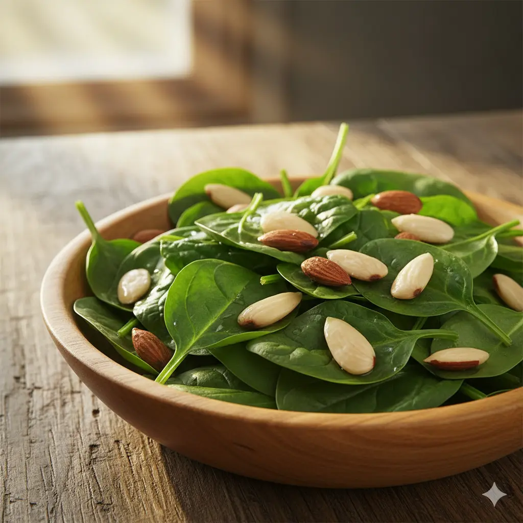Foods for stress relief magnesium-rich spinach and almonds