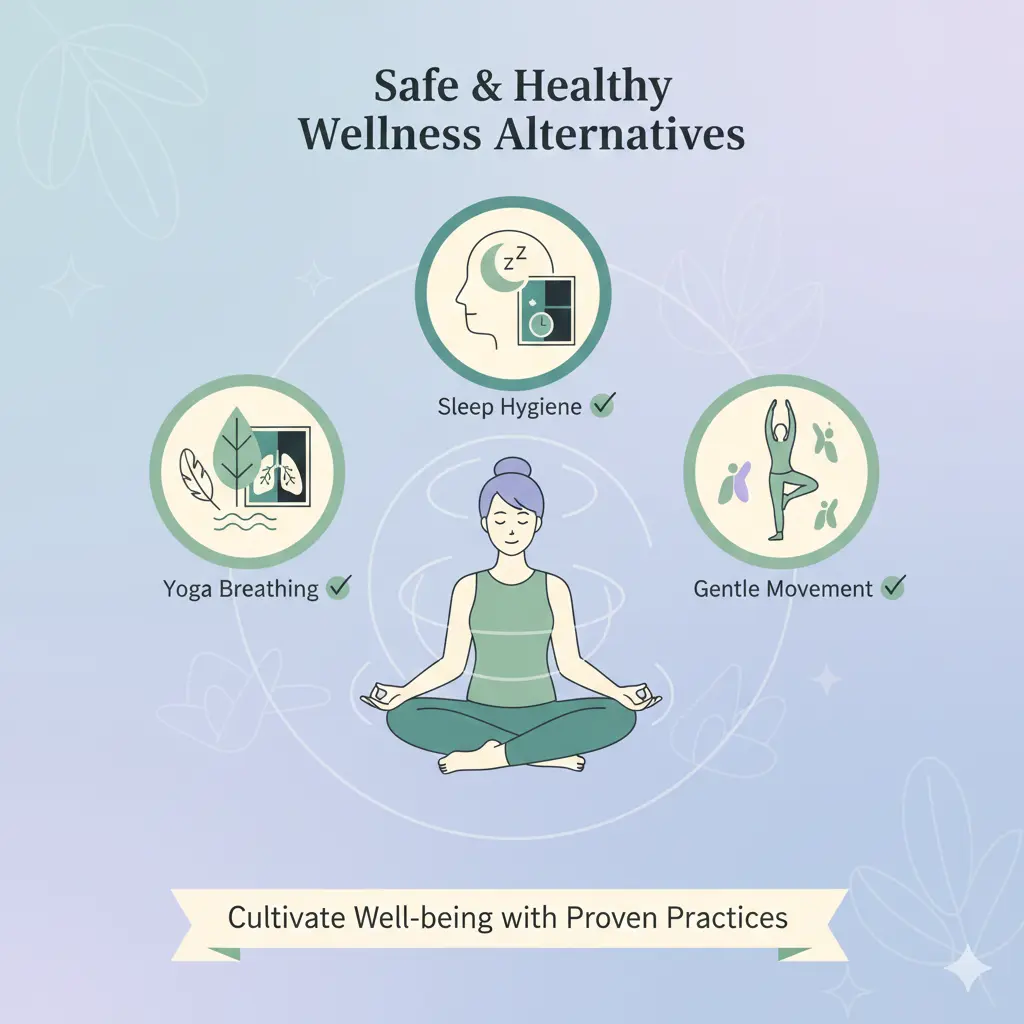 Illustration showing safe evidence based alternatives to TikTok self care trends including sleep hygiene and box breathing