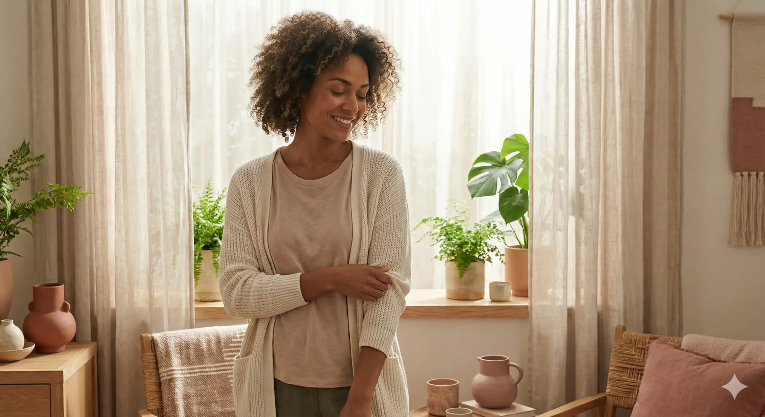 Woman practicing body positivity rules 2026 with gentle self-care and skin confidence in morning light