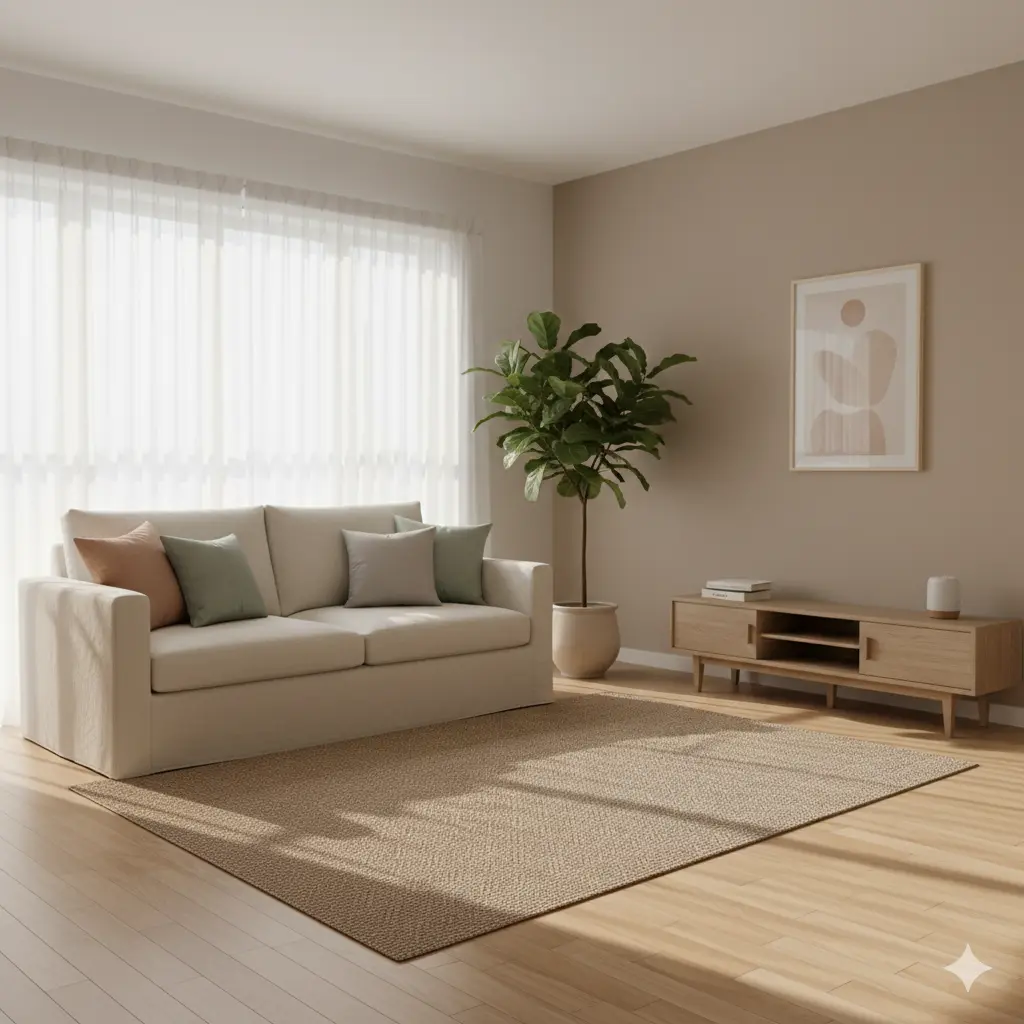 A tidy room with soft colors that support an environment reset.