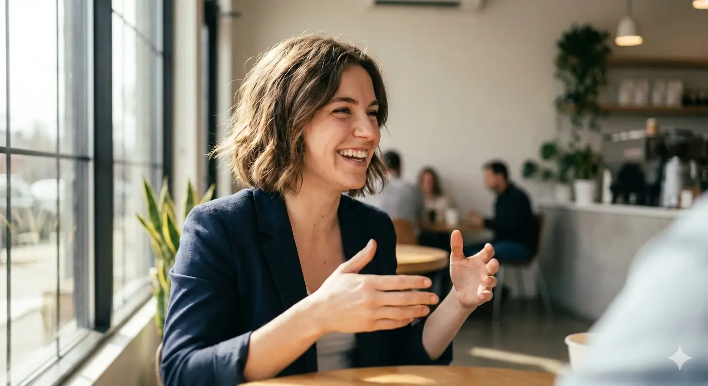 How to speak clearly without sounding rehearsed - confident person speaking naturally in conversation with authentic expression