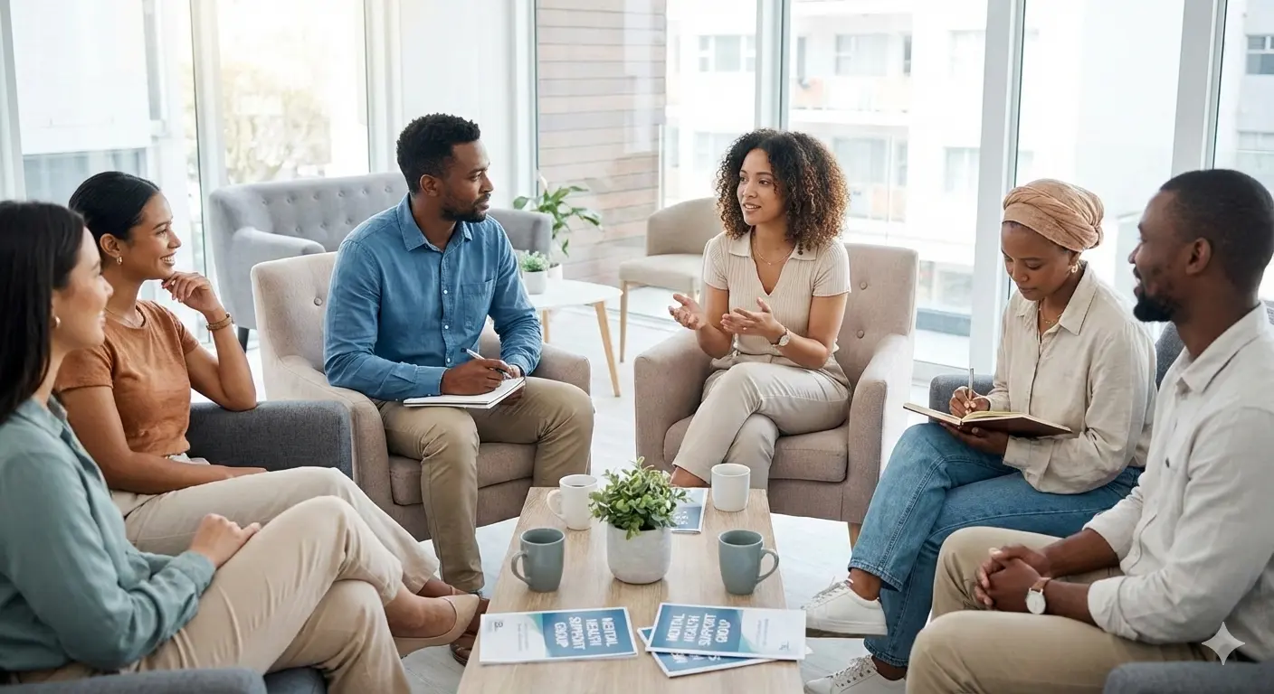 Adults in their 30s having supportive conversation about mental health challenges after 30 and anxiety in 30s