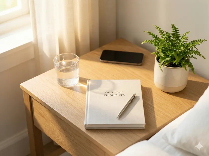 morning routine habits setup with journal water and natural light for productivity
