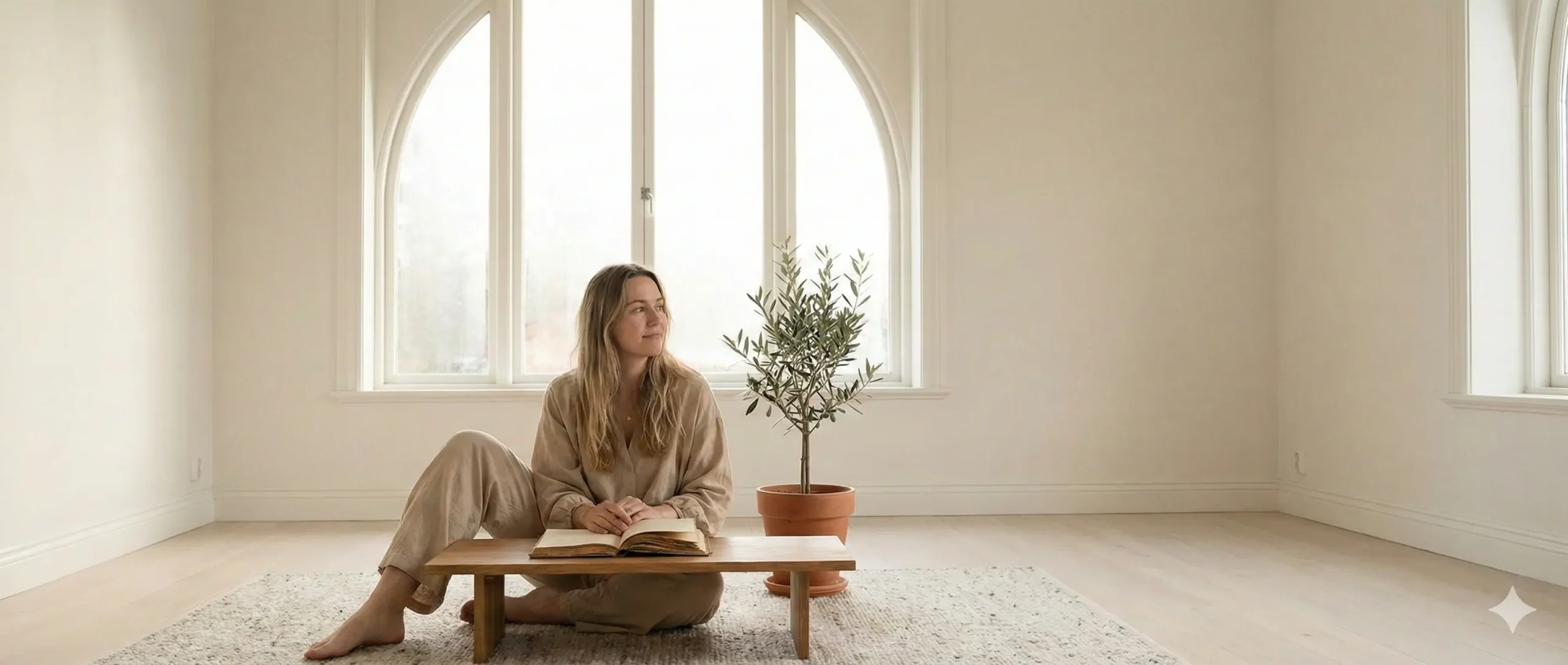 Person journaling peacefully in sunlit room representing personal growth and development through honest self-reflection and intentional rest