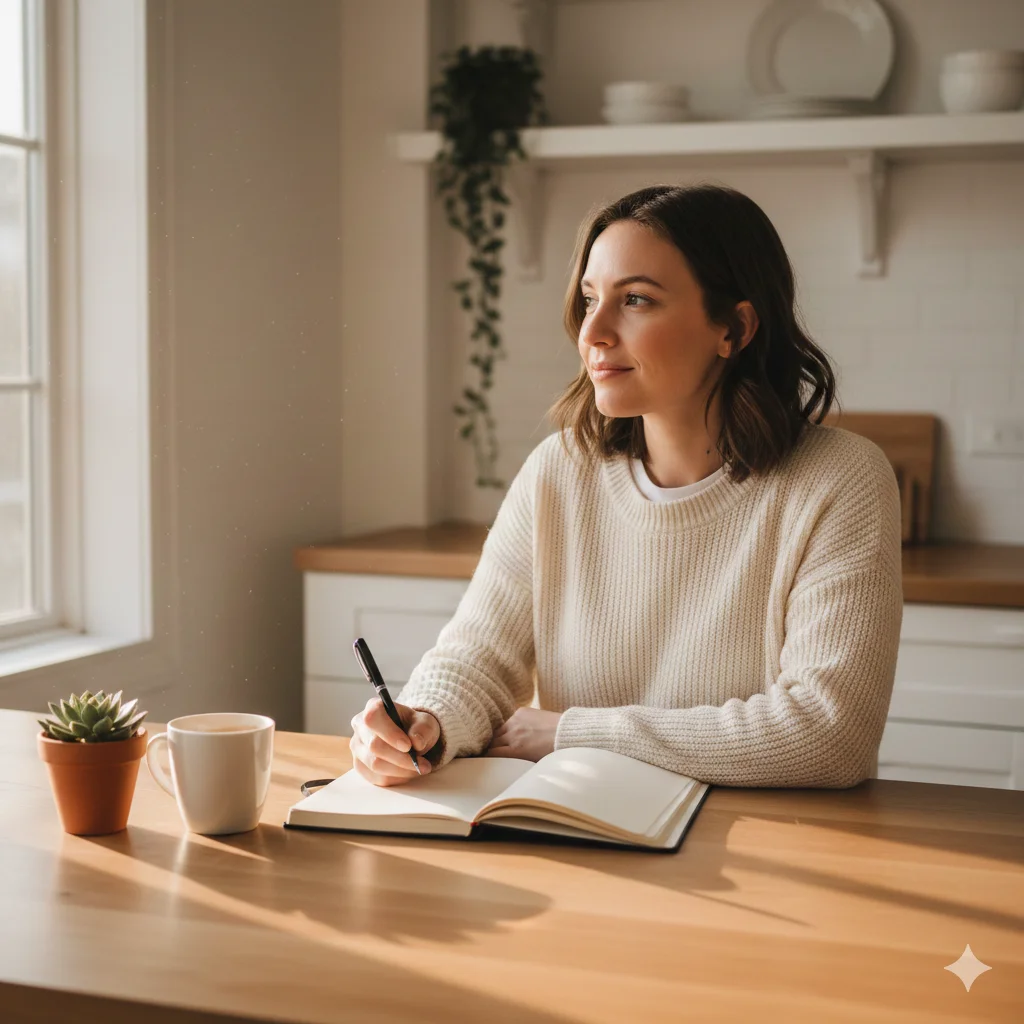 life reset checklist - person planning fresh start with journal and peaceful intention