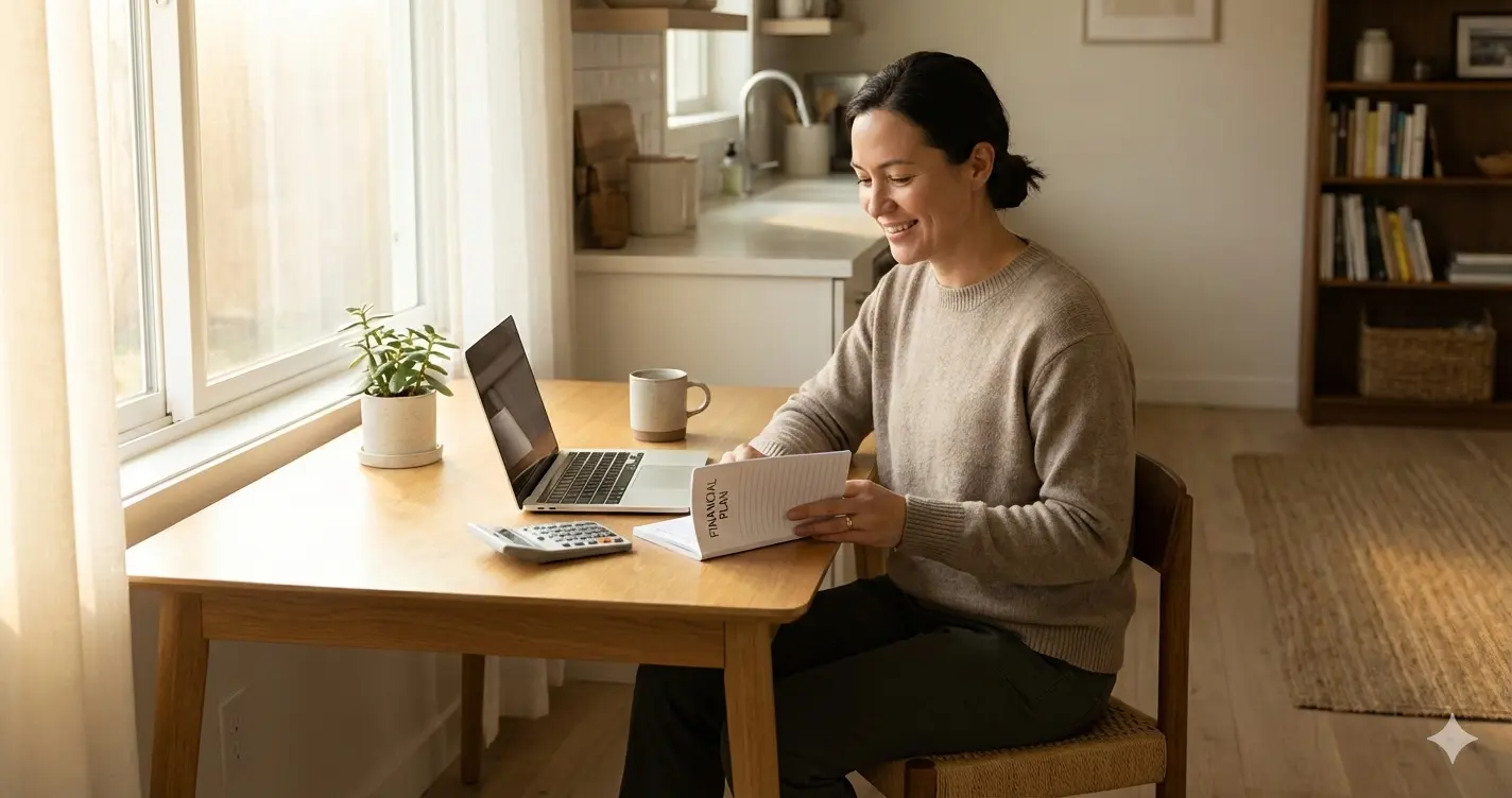 financial wellbeing - person achieving economic peace of mind and financial security