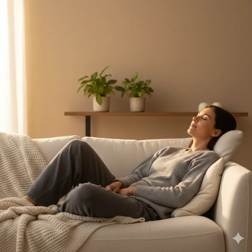 mental burnout and emotional exhaustion - person experiencing recovery and rest in calm environment