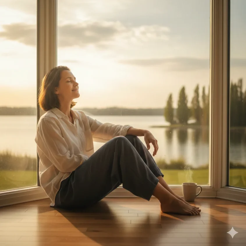 mental wellbeing - person experiencing mental clarity and peace in peaceful environment