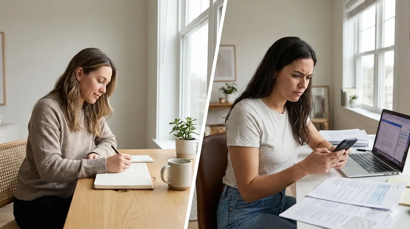 Visual comparison showing the difference between self-validation and external validation in daily life