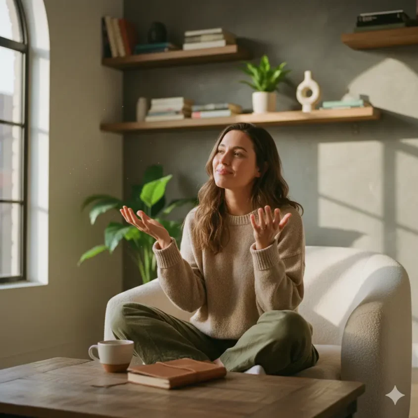 If you talk to yourself often you're probably more self aware than anxious - person engaged in healthy self-talk showing emotional intelligence