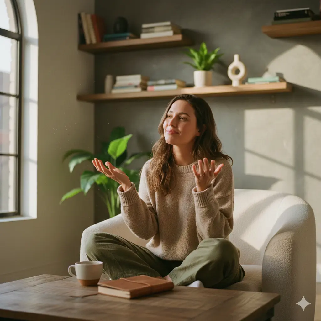 If you talk to yourself often you're probably more self aware than anxious - person engaged in healthy self-talk showing emotional intelligence