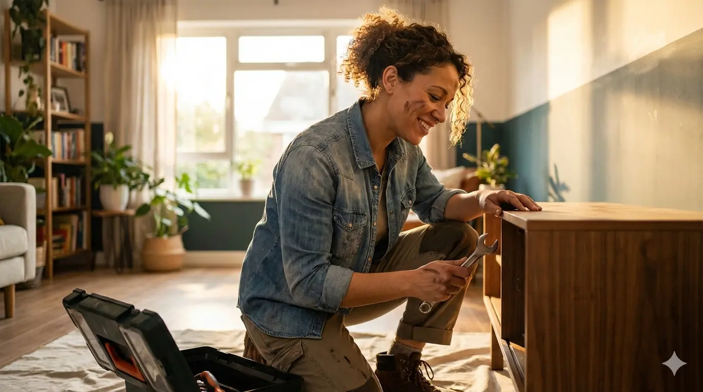 Person demonstrating unique mindsets of family fixers while repairing household items with confidence