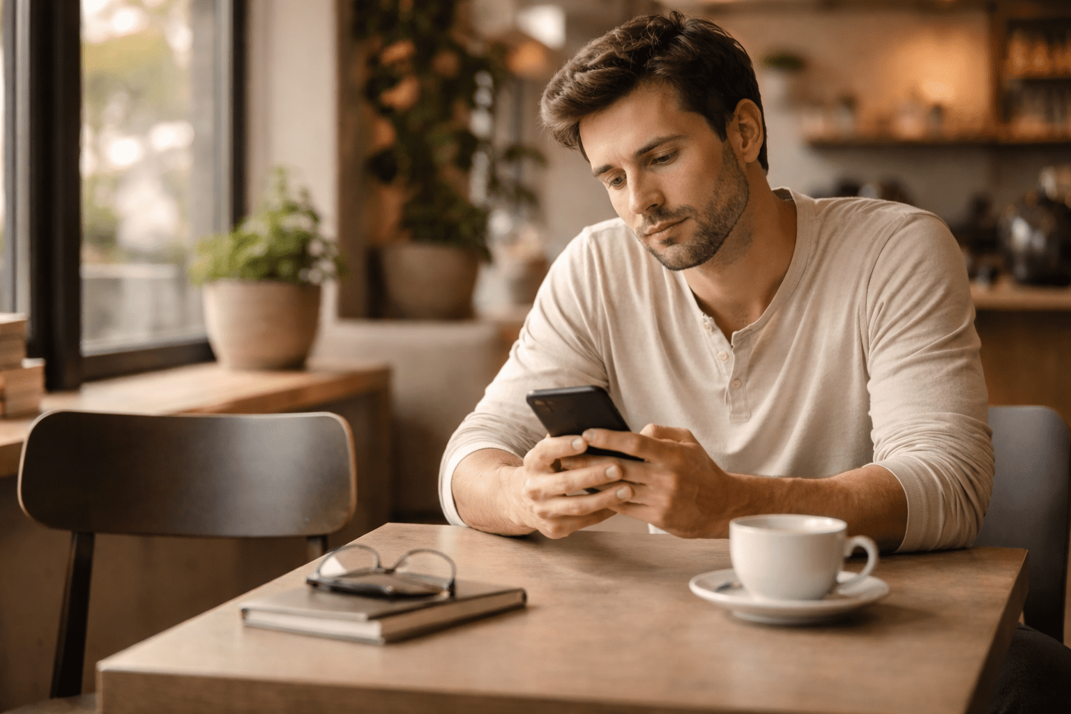 Person reflecting on why people slowly pull away from you while sitting alone at cafe